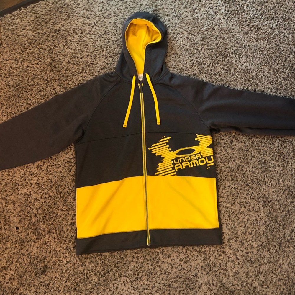 Zip Up Under Armour hoodie. Yellow and Grey. L